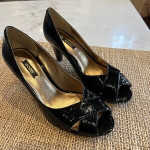 ECCO Black‎ Patent Leather Peep Toe Heels Size 39